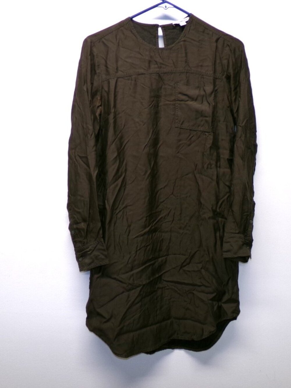 Standard James Perse Brown Modal Cupro Shirt Dress Size 1 Chest Pocket Small